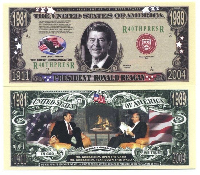 SUA = FANTASY NOTE (TJ6) = REAGAN , INTALNIREA CU GORBACIOV 1989 - 2004 - UNC