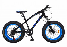 Bicicleta Fat Bike FIVE Bunny cadru otel culoare negru albastru varsta 7 10 ani foto