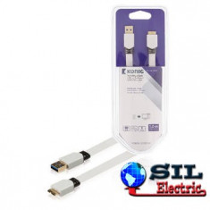 Cablu plat USB 3.0 A tata - Micro B tata 1 m alb Konig foto