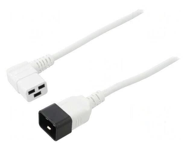 Cablu 3x1,5mm2 IEC C19 mamă unghi, IEC C20 tată, 3m alb