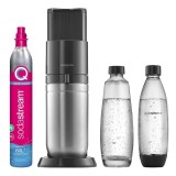 Aparat Sifon Sodastream Duo Negru Metalic, 2 Sticle (1 Sticla, 1 Carafa), Butelie CO2 Quick Connect - Bauturi Carbonatate Acasa