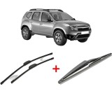 Cumpara ieftin Set 3 stergatoare DACIA DUSTER (HS_) din 2010 - 2018, pentru parbriz si luneta fata si spate auto, Bosch Twin, din cauciuc siliconat rezistent, DACIA