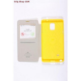 Husa Mercury WOW Bumper Samsung N910 Galaxy Note 4 Galben, Cu clapeta, Piele Ecologica