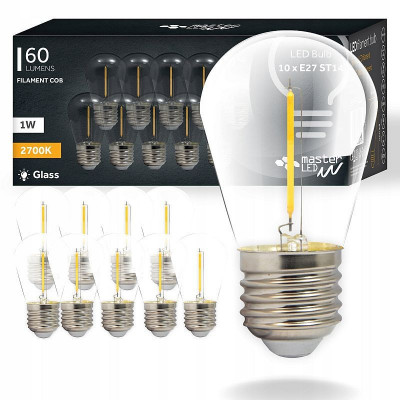 Bec LED, iluminare ghirlanda, E27, filament COB, alb cald, 1W, 60 lm, set 10 bucati foto