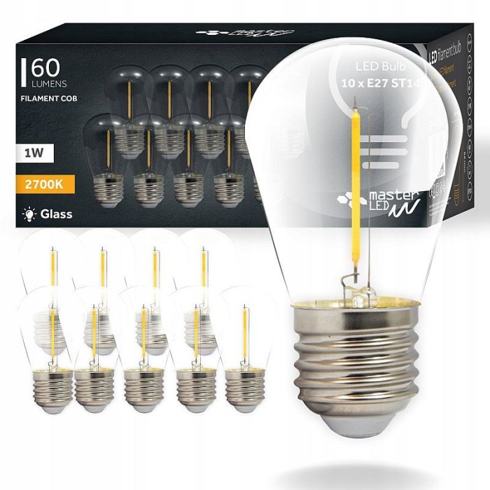 Bec LED, iluminare ghirlanda, E27, filament COB, alb cald, 1W, 60 lm, set 10 bucati