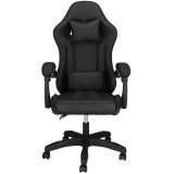 Scaun birou pentru gaming, ergonomic, suport lombar si tetiera, 114-123x55x50 cm, negru Household NewTrend