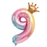 Balon din folie metalizata, flippy, figurina cifra gradient, tema aniversare 80 cm, ambalaj individual, pai inclus, umflare cu aer sau heliu, coronita