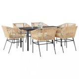 Gossi set de sufragerie de gradina de 7 piese sticla poliratan maro