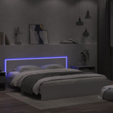 VidaXL Cadru de pat cu tăblie și LED, alb, 200x200 cm