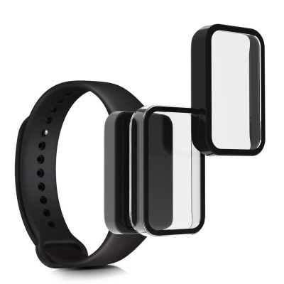 Set 2 Folii de protectie pentru Xiaomi Redmi Smart Band Pro, Kwmobile, Negru/Transparent, Sticla securizata, 57424.01 foto
