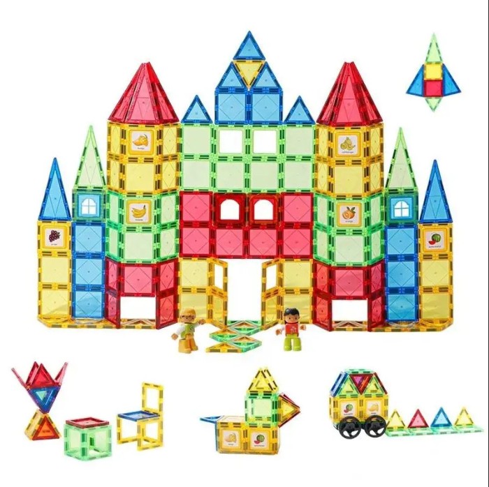 Set de constructie 2D 3D din placi magnetice, 101 piese, joc educativ, cadou fete baieti, multicolor, 3 -13 ani, Magnetic tiles