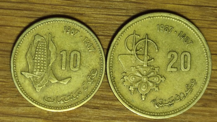 Maroc - set de colectie aniversar FAO - 10 + 20 santimat / centimes 1987 - superb!