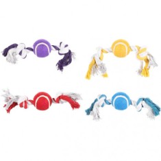 Jucarie funie cu minge si 2 noduri, multicolor, 30 cm