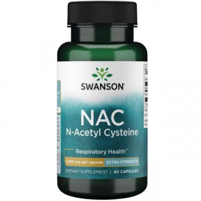 N-Acetyl Cysteine (NAC) 1000 miligrame Extra Strength Swanson Esential Pentru Ficat Plamani Precursor Glutation 60 capsule Swanson foto