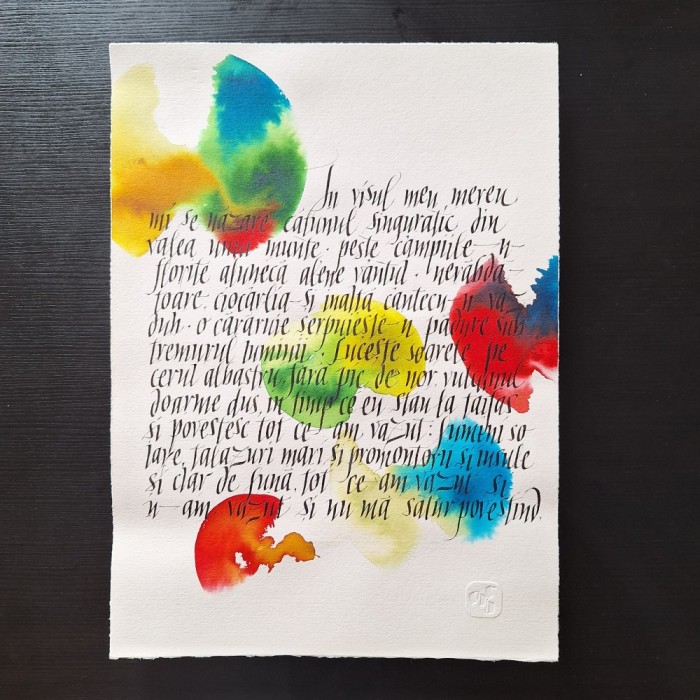 Bogdan Tanase Marinescu - Manuscris caligrafic, fata/verso, poem Michizo, 2024