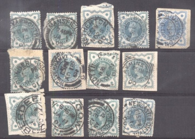 Great Britain 1900 Small lot 13 x Queen Victoria on piece Mi.100 MH AM.248 foto