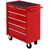 HOMCOM Cărucior Mobil pentru Atelier cu Sertare, Organizator Ustensile, Roșu, 67.5x33x77cm | Aosom Romania