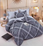 Cumpara ieftin Lenjerie pat single,bumbac finet,4 piese,gri cu dungi-A576