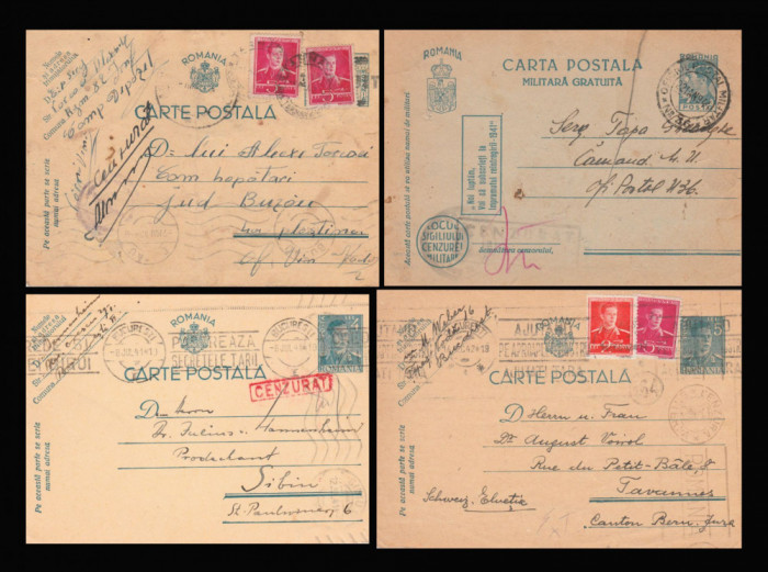 1941-1944 Lot 13 intreguri CP cu cenzuri militare Al Doilea Razboi Mondial, WW2