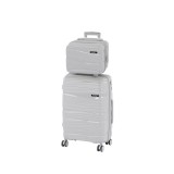 Set Valize Leziter TraveLux Voyager III (Cabină &amp; Medie), Plastic PP, Roti 360&deg;, TSA, Gri
