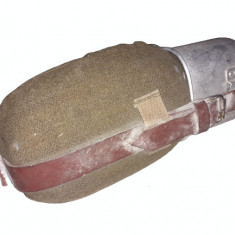 Plosca militara romaneasca -bidonas aluminiu cu cana, veche, RSR
