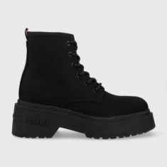 Tommy Jeans ghete LACE UP FESTIV BOOTS femei, culoarea negru, EN0EN02133