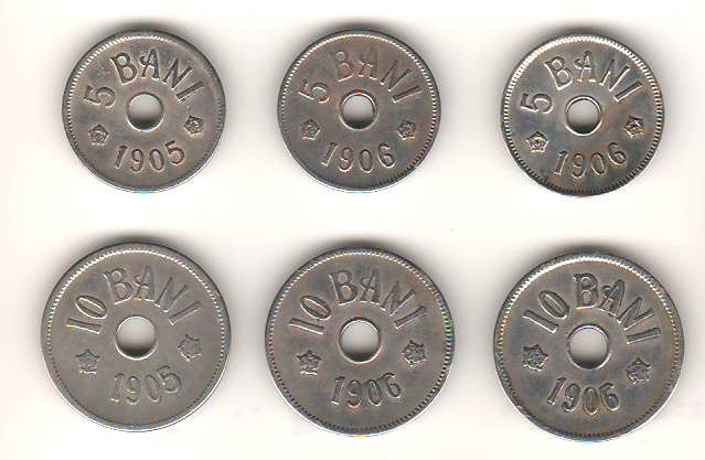 SV * Romania LOT 6 MONEDE 5 - 10 - 20 BANI 1905 si 5 - 10 - 20 BANI 1906 J