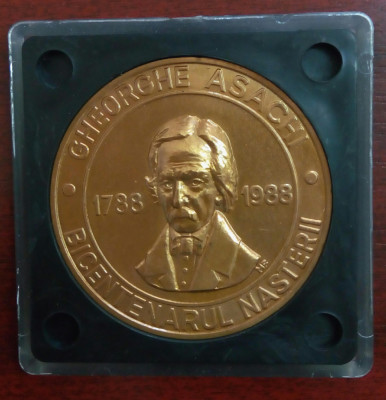 SV * Medalia GH. ASACHI 1788 - 1869 * BICENTENAR NAȘTERE 1988 * SNR BT in caseta foto
