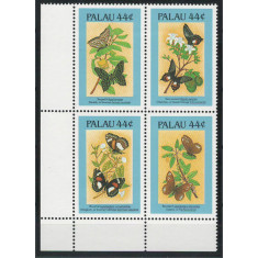 Palau 1987 Mi 168/71 block MNH - Fluturi si flori