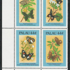 Palau 1987 Mi 168/71 block MNH - Fluturi si flori