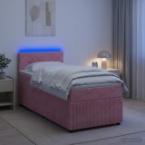 Cumpara ieftin Pat boxspring cu saltea cu benzi LED Roz 90 x 190 cm Catifea