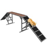 PawHut Rampă de agilitate pentru c&acirc;ini, echipament de agilitate pentru c&acirc;ini, bare de siguranță, suprafață antiderapantă 325x55x69 cm gri | Aosom Roma