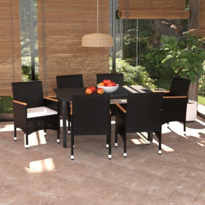 vidaXL Set mobilier de grădină cu perne, 7 piese, negru, poliratan 3095000 foto