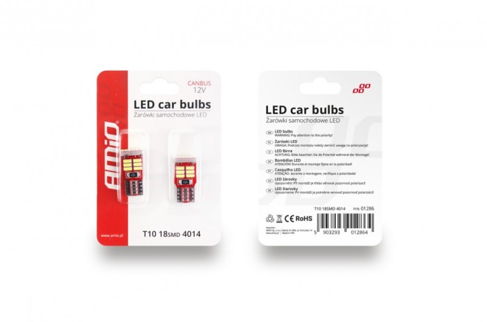 Bec de pozitie tip LED Canbus T10 W2.1x9.5 W5W, 12V 2.2W, 18 SMD , culoare alb , AMIO, set 2 buc AutoDrive ProParts
