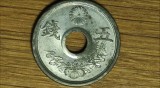 Japonia - moneda de colectie WW2 zinc - 5 sen 1944 AU - 年九十和昭 - Shōwa - an unic de batere! luciu, greu de gasit !