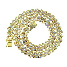 Colier Cuban Chain Rainbow, Iced out, insertii zirconiu, lungime 50 cm, latime 17 mm, unisex, gold foto