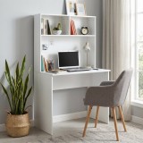 Birou Adore White cu biblioteca, Alb, 90x148x52 cm