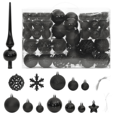 vidaXL Set globuri de Crăciun 111 buc., negru, polistiren foto
