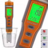 Tester digital apa, afisaj LCD, temperatura si pH, pentru uz casnic, piscina, acvariu, portocaliu gri