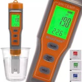 Cumpara ieftin Tester digital apa, afisaj LCD, temperatura si pH, pentru uz casnic, piscina, acvariu, portocaliu gri