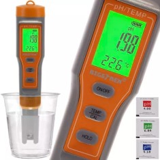 Tester digital apa, afisaj LCD, temperatura si pH, pentru uz casnic, piscina, acvariu, portocaliu gri