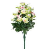 Buchet decorativ artificial cu flori mici roz si albe,plastic,60 cm, Oem