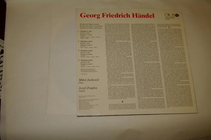 G. F. Handel - Sonatas for flute and guitar - Opus - 1976 - vinil