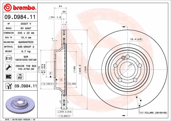 BREMBO 09.D984.11 PRIME LINE - UV Coated Disc frana