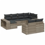 Set canapele de gradina cu perne 10 piese gri deschis poliratan