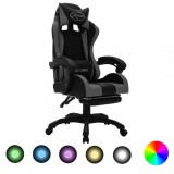 VidaXL Scaun de racing cu LED RGB, gri și negru, piele ecologică