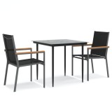 Set mobilier de gradina, 3 piese, negru, textilena si otel