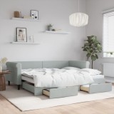 VidaXL Pat de zi cu extensie și sertare, gri deschis 90x200 cm catifea