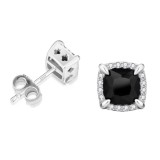 Cumpara ieftin Cercei argint 925, JW1410, model patrat cu piatra neagra, placati cu rodiu