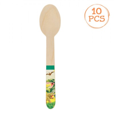 Lingurițe Lemn, Model Dinozaur, 16cm, Set 10 Bucăți foto